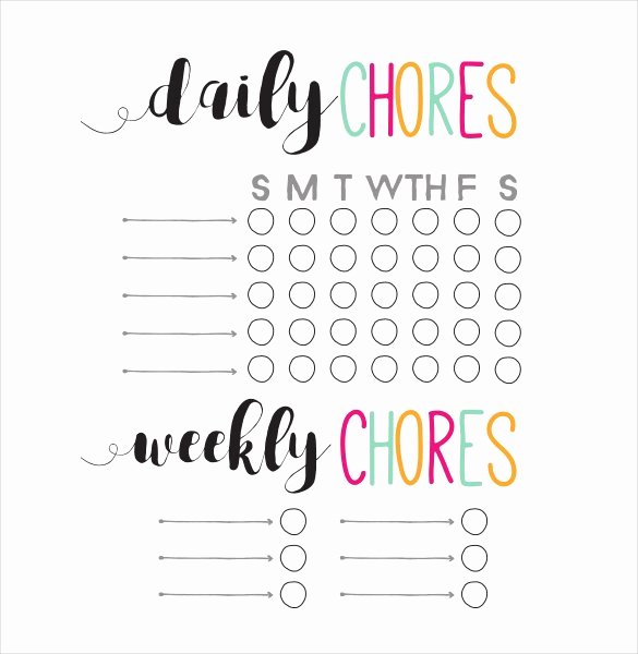 Monthly Chore Chart Template New 30 Weekly Chore Chart Templates Doc Excel