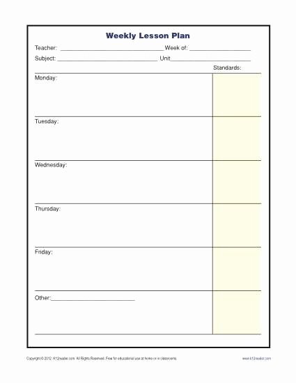Monthly Lesson Plan Template Fresh Weekly Lesson Plan Template with Standards Elementary