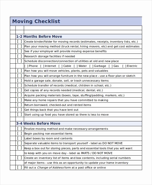 Move In Checklist Template Beautiful Checklist Template 15 Free Word Excel Pdf Document