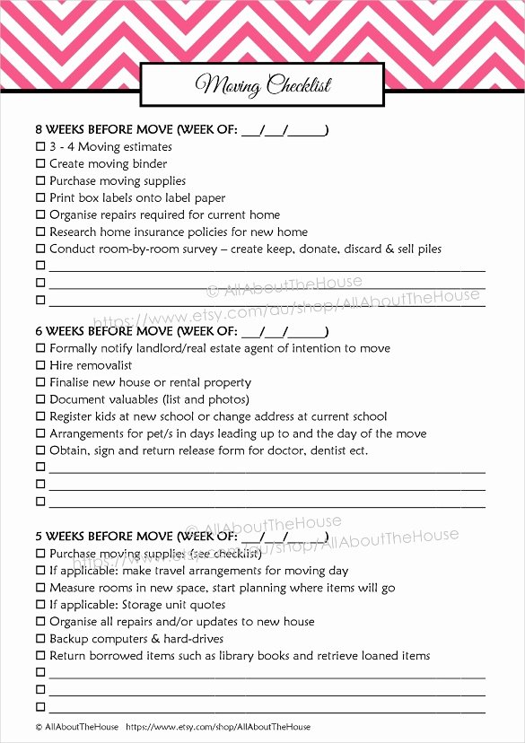 Move In Checklist Template Beautiful Moving Checklist Template 20 Word Excel Pdf Documents