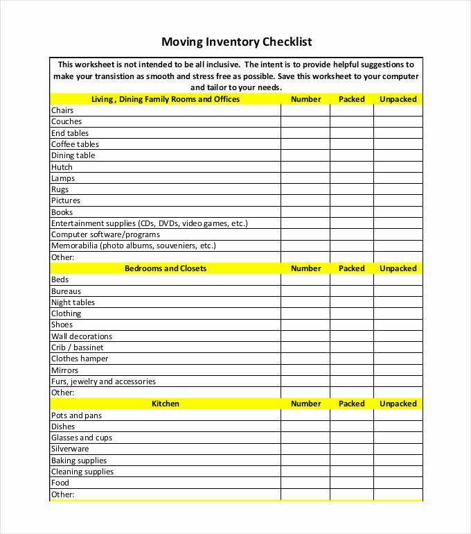 Move In Checklist Template Fresh Inventory Checklist Template 25 Free Word Excel Pdf