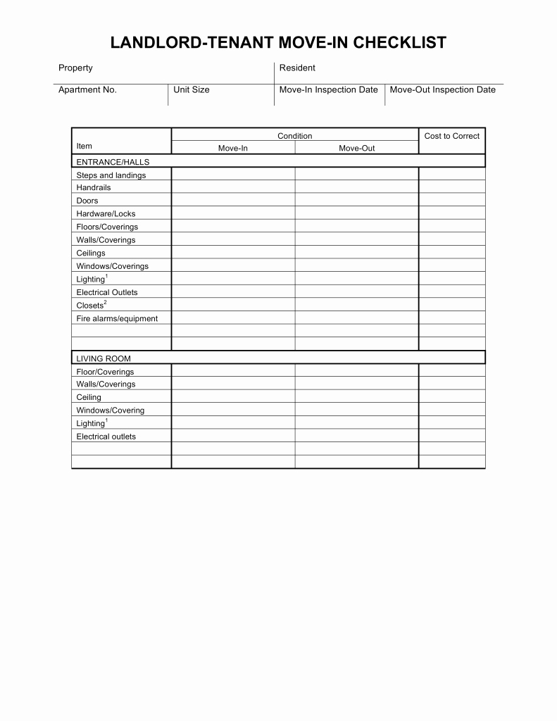 Move In Checklist Template Fresh Move In Move Out Checklist for Landlord Tenant