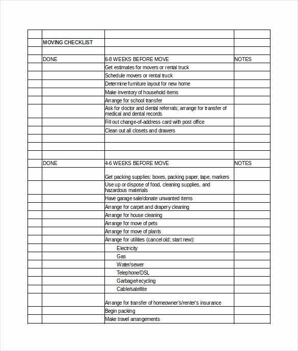 Move In Checklist Template Lovely Moving Checklist Template 20 Word Excel Pdf Documents