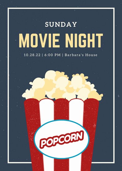 Movie Night Flyer Template Fresh Blue and Cream Grungy Popcorn Movie Night Flyer