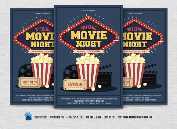 Movie Night Flyer Template Lovely Movie Night Flyer Flyer Templates Creative Market