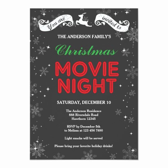 Movie Night Invite Template Lovely Christmas Movie Night Invitation Christmas Movie Card