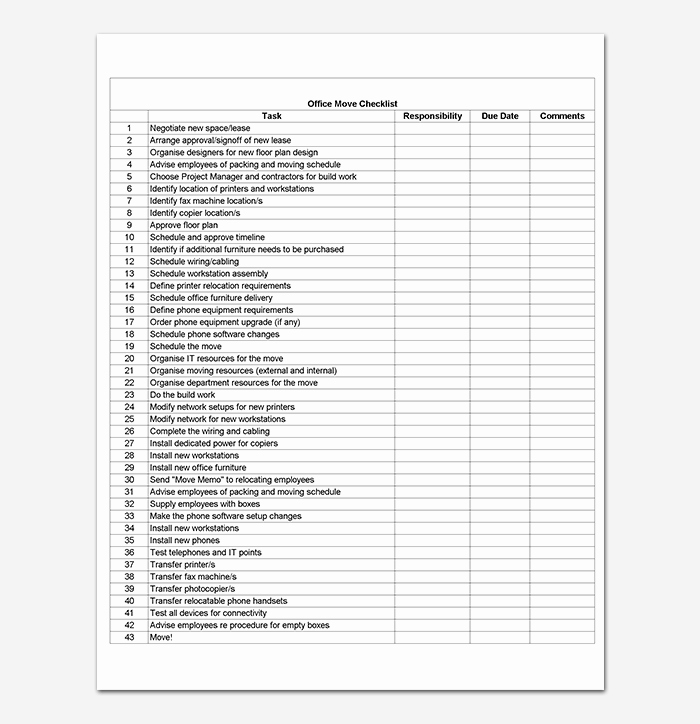 Moving Office Checklist Template New Moving Checklist Template 20 Free Printable for Word