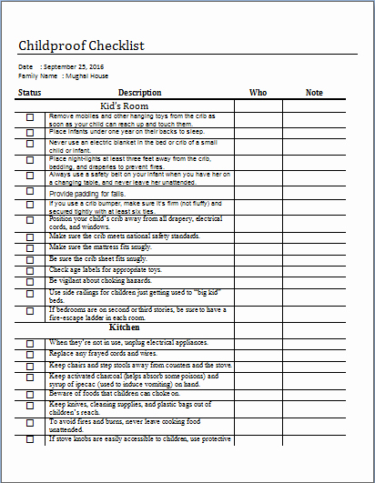 Ms Word Check Template Elegant Ms Word Childproofing Chart and Checklist Template