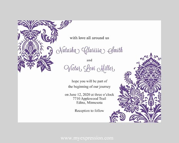 Ms Word Invitation Template Beautiful Wedding Invitation Template Purple Damask Instant Download