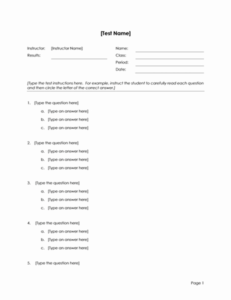 Ms Word Test Template Elegant Multiple Choice Test or Survey 3 Answer