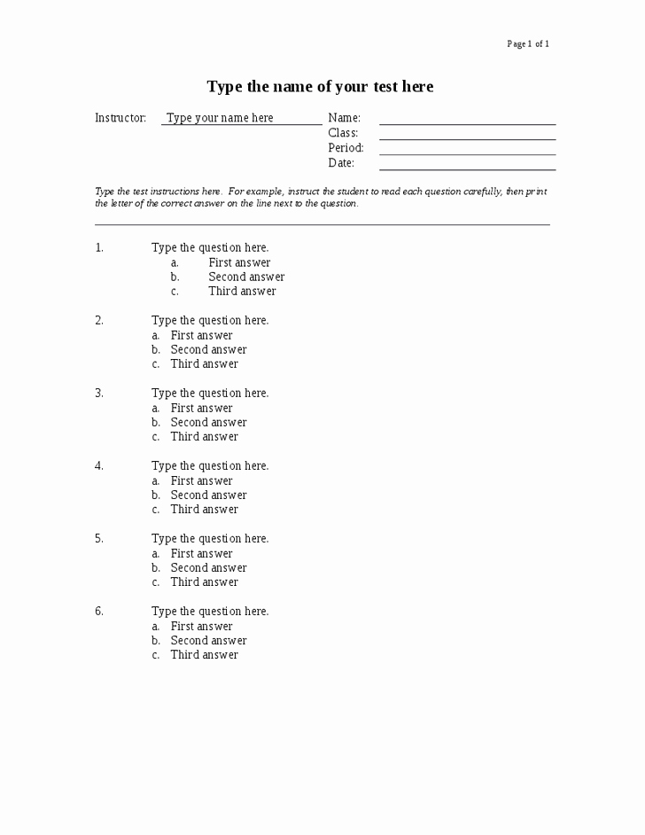 Ms Word Test Template Fresh 6 Quiz Templates Excel Pdf formats