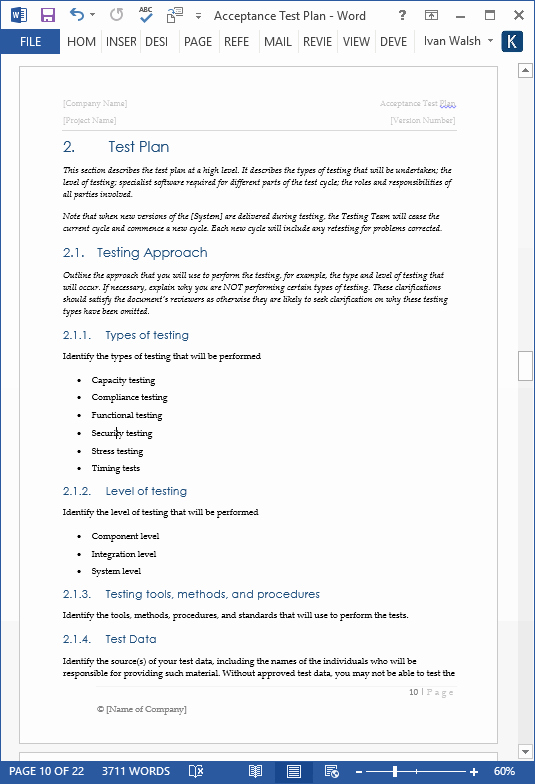 Ms Word Test Template Luxury Acceptance Test Plan Template – Ms Word