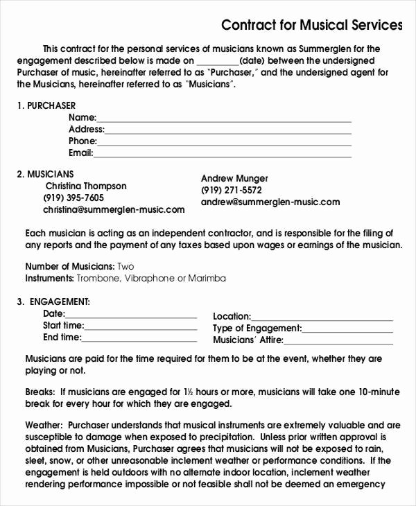 Music Performance Contract Template Fresh Music Contract Template