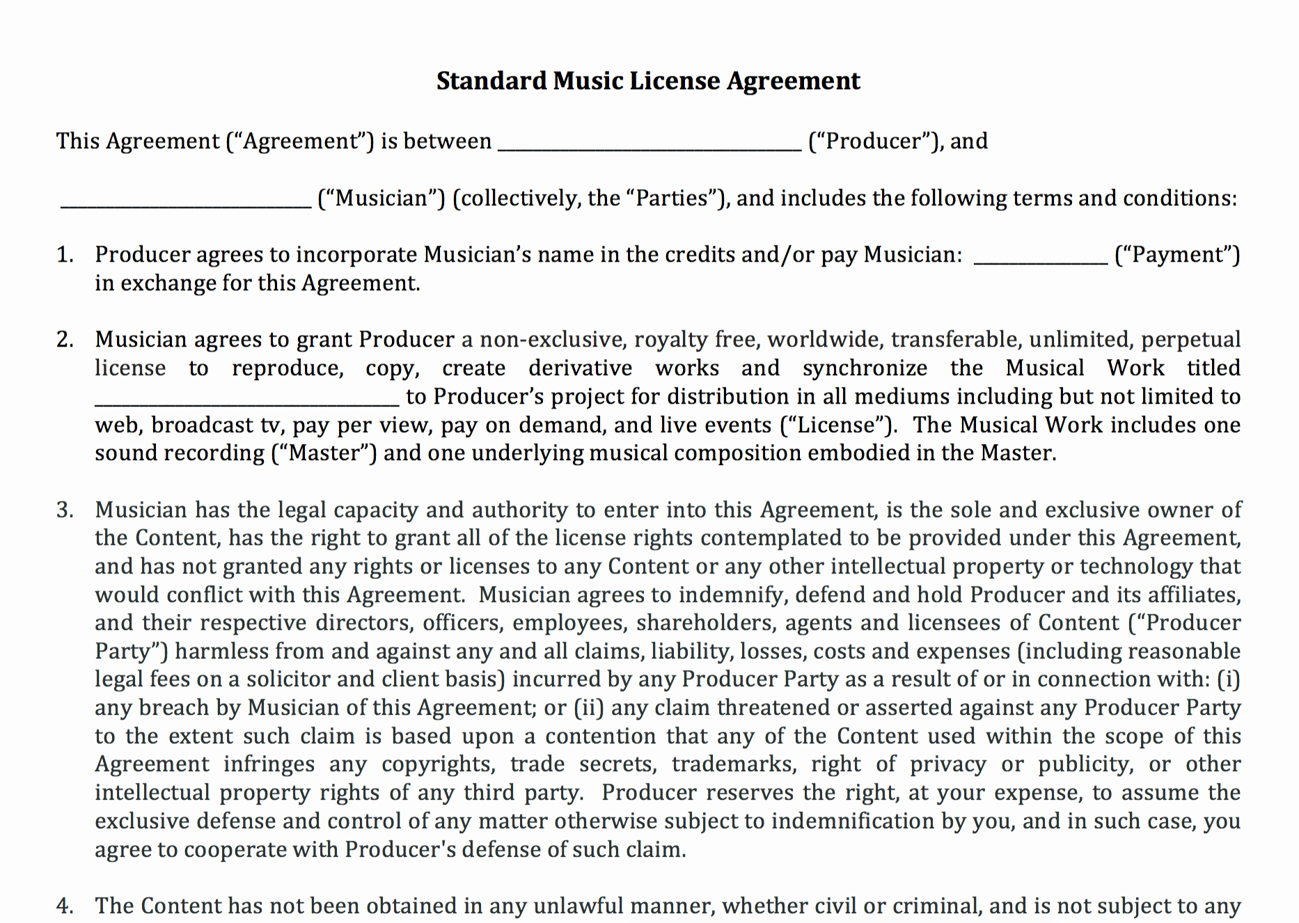 Music Producer Contract Template Awesome Standard Music License Agreement Nimia