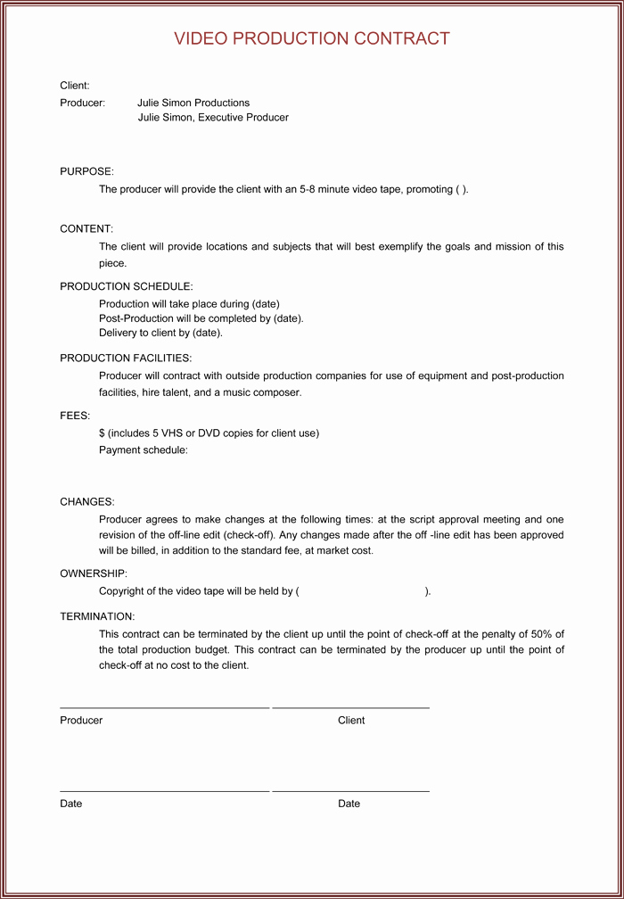 Music Producer Contract Template Luxury Video Production Contract 6 Printable Contract Samples