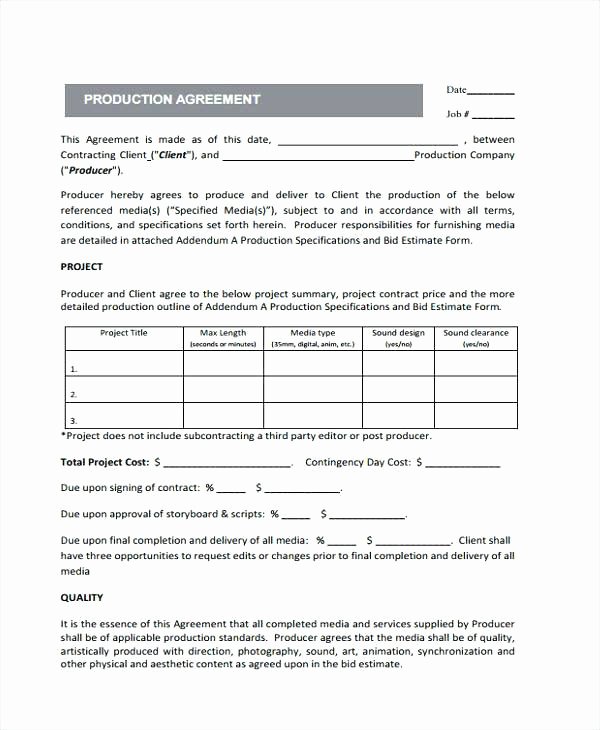 Music Producer Contract Template Unique Music Production Contracts Contract Agreement Video Plus