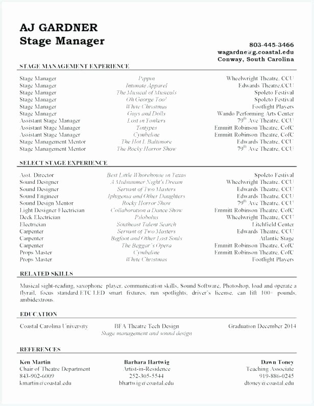Musical theatre Resume Template Awesome theatre Resume Example Acting Resume Example theatre