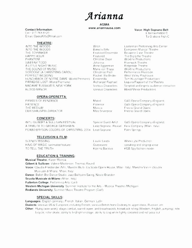 Musical theatre Resume Template Inspirational A Musical theatre Resume Template Dance Audition Awesome
