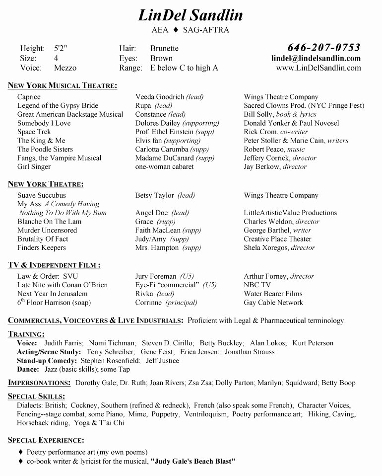 Musical theatre Resume Template Unique Musical theater Resume