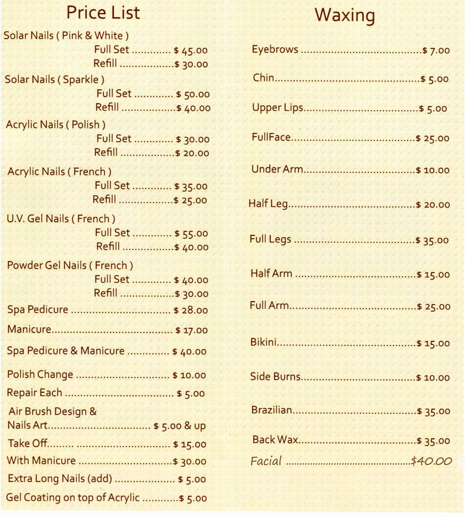Nail Price List Template Best Of Nail Salon Price List Sample