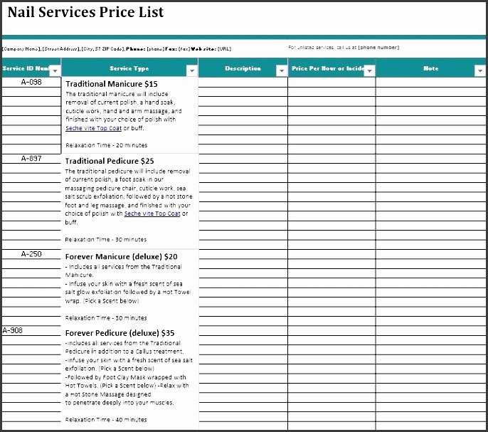 Nail Price List Template Luxury 5 Pany Price List Template Sampletemplatess