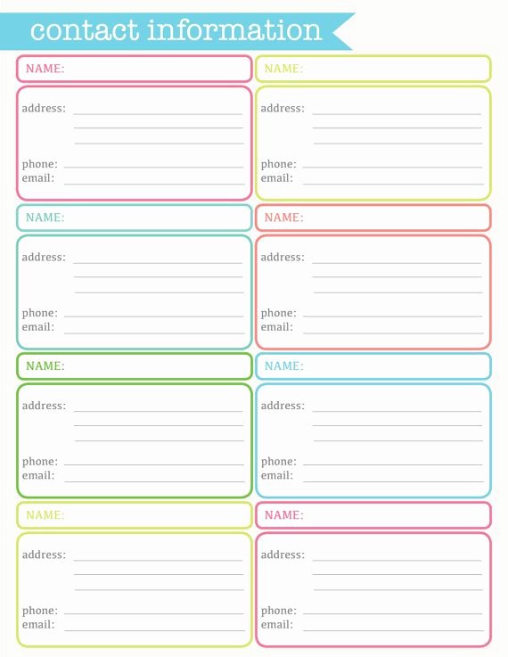 Name and Address Template Fresh Contact Information Address Sheet Printable