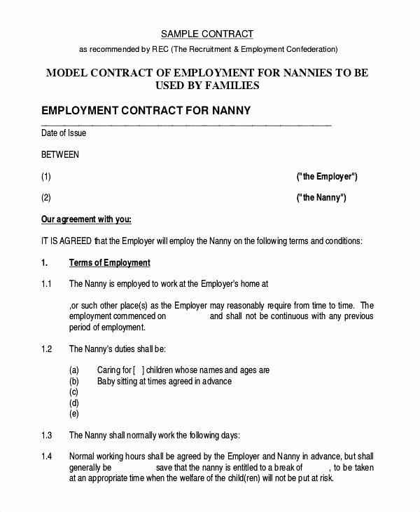 Nanny Contract Template Word Elegant Contract Word Template Nanny Contract Template Free