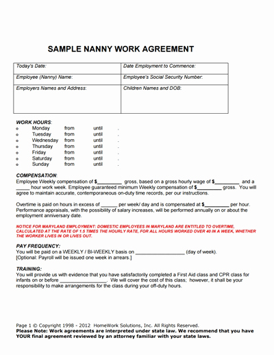 Nanny Contract Template Word Lovely Nanny Contract Template Free Download Create Edit Fill
