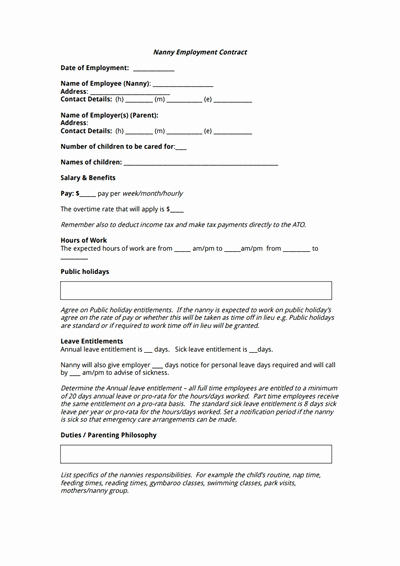 Nanny Contract Template Word Luxury Nanny Contract Template Free Download Create Edit Fill