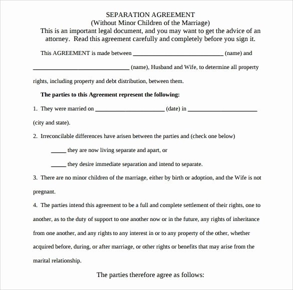 Nc Separation Agreement Template Lovely Mon Law Separation Agreement Template Alberta Free