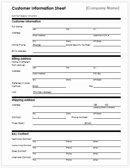 New Client form Template Best Of New Customer Information Sheets for Ms Word