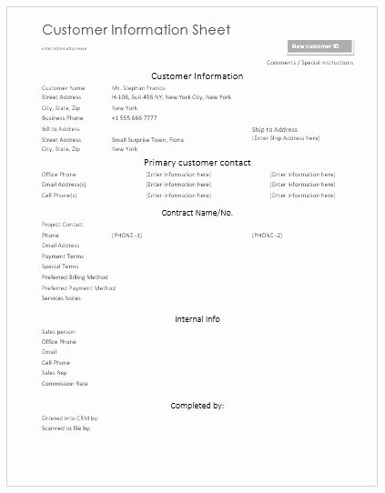 New Customer form Template Lovely New Customer Information form Template – Radiofama