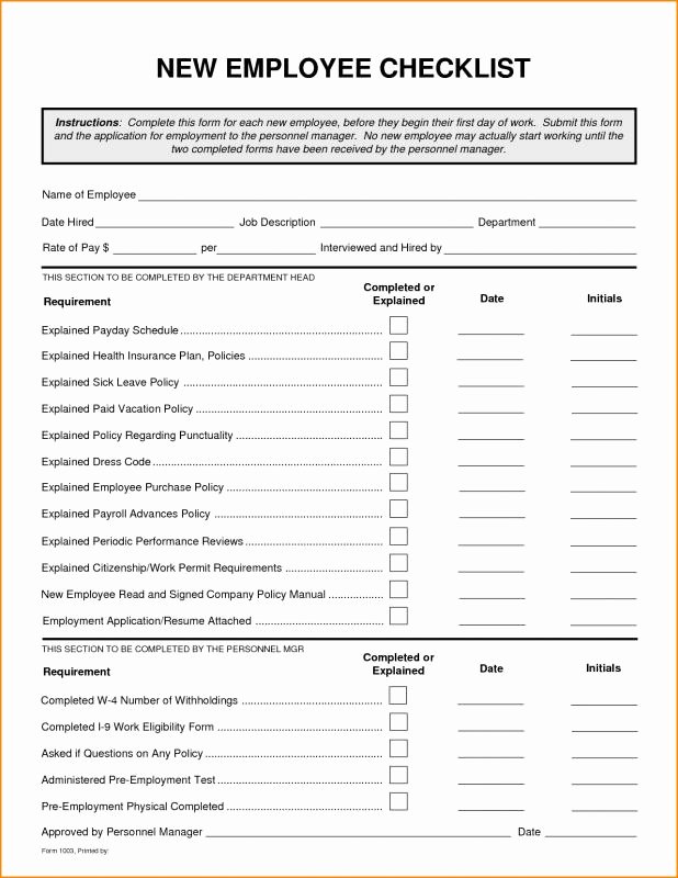 New Employee orientation Template New New Hire Checklist Template