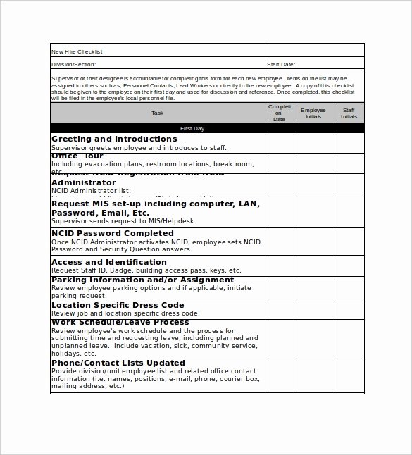 New Hire Checklist Template Awesome New Hire Checklist Templates – 16 Free Word Excel Pdf