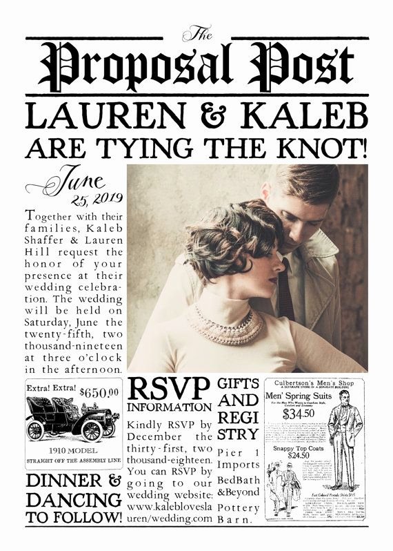 Newspaper Wedding Announcement Template Elegant Vintage 1920s Inspired Newspaper Wedding Invitation Suite