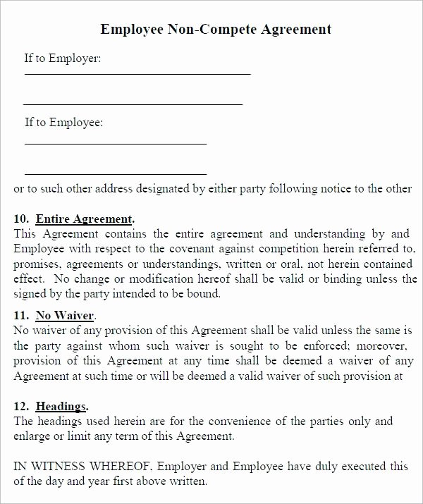 No Compete Clause Template Beautiful Employee Non Pete Agreement No Clause Template