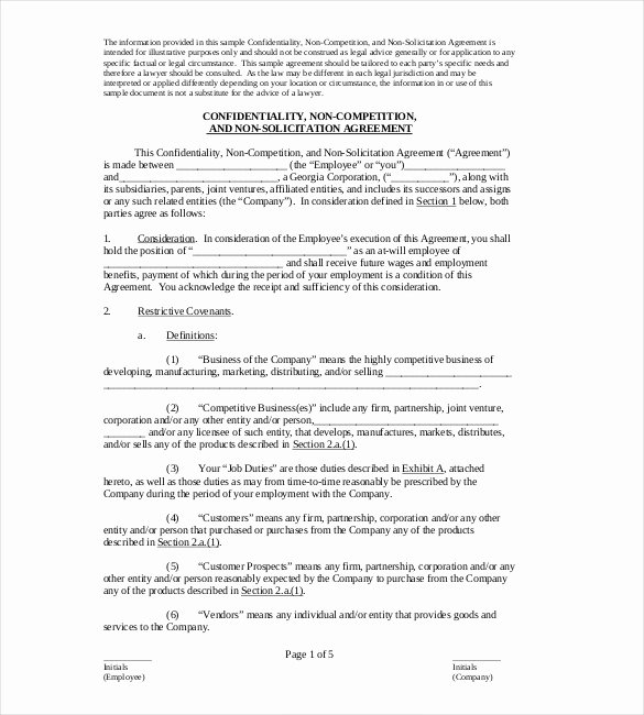 No Compete Clause Template Unique Non Pete Agreement Template – 10 Free Word Excel Pdf