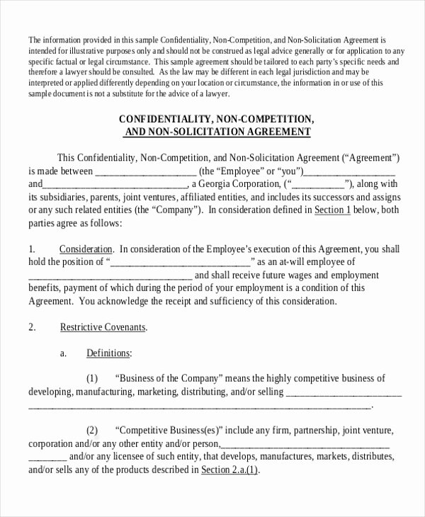 Non Compete Agreement Template Luxury 10 Sample Non Pete Agreements