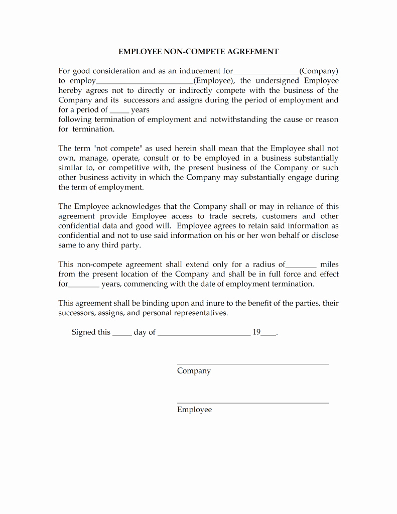 Non Compete Clause Template Beautiful Non Pete Agreement Template