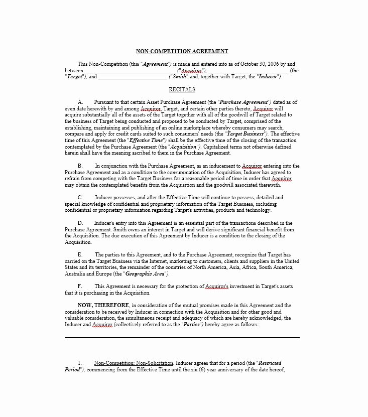 Non Compete Contract Template Best Of 39 Ready to Use Non Pete Agreement Templates Template Lab