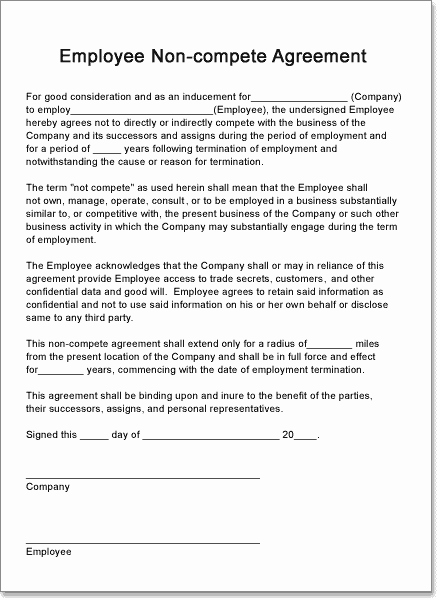 Non Compete Contract Template Elegant Creating A Non Pete Contract for Your Employees