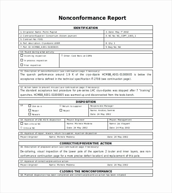 Non Conformance Report Template Luxury Corrective and Preventive Action Plan Report form