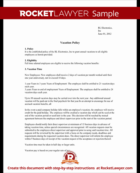 Non Disparagement Agreement Template Beautiful Vacation Policy Template with Sample
