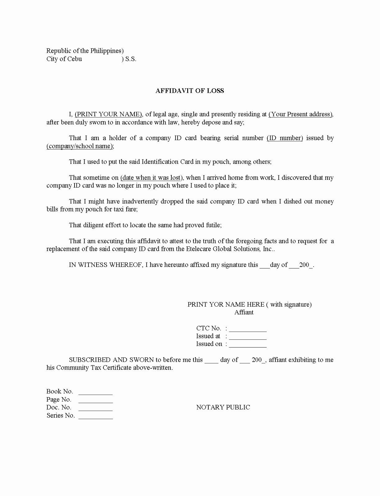Notarized Letter Template Word Best Of 7 Free Affidavit Template Word Xrruo