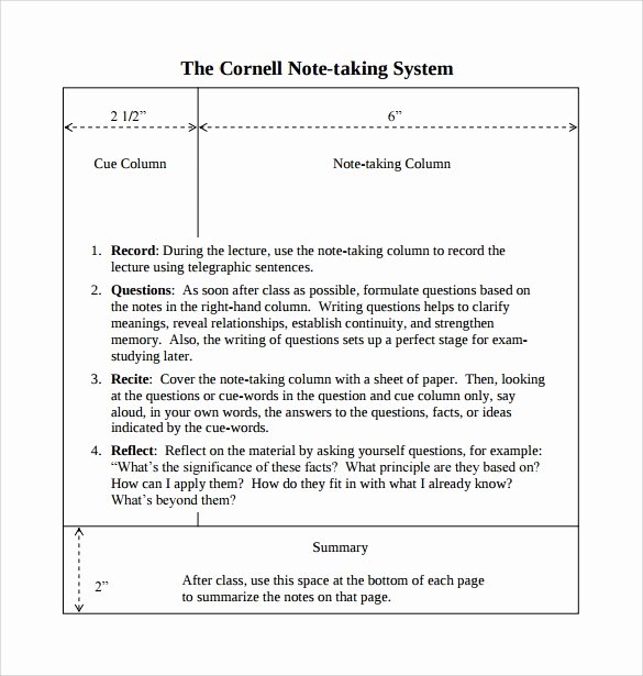 Note Taking Template Pdf Elegant 16 Sample Editable Cornell Note Templates to Download