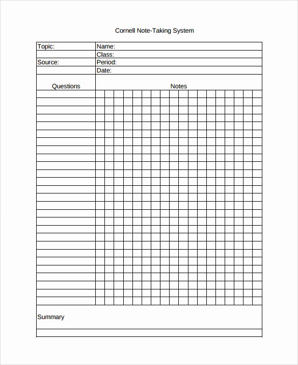 Note Taking Template Pdf Fresh 9 Cornell Note Taking Templates