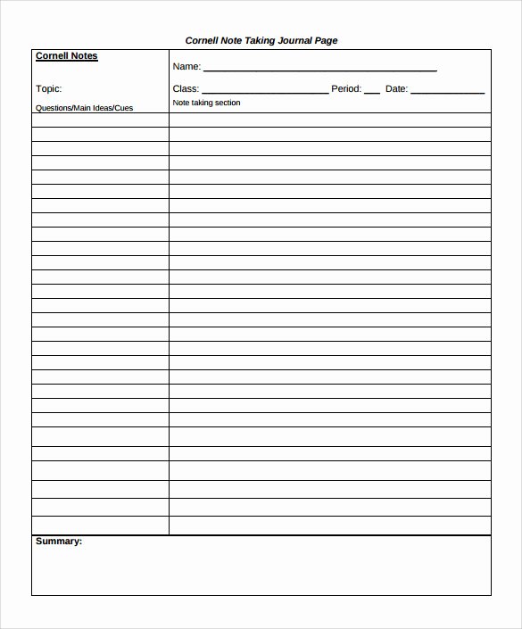 Note Taking Template Pdf Fresh 9 Cornell Note Taking Templates