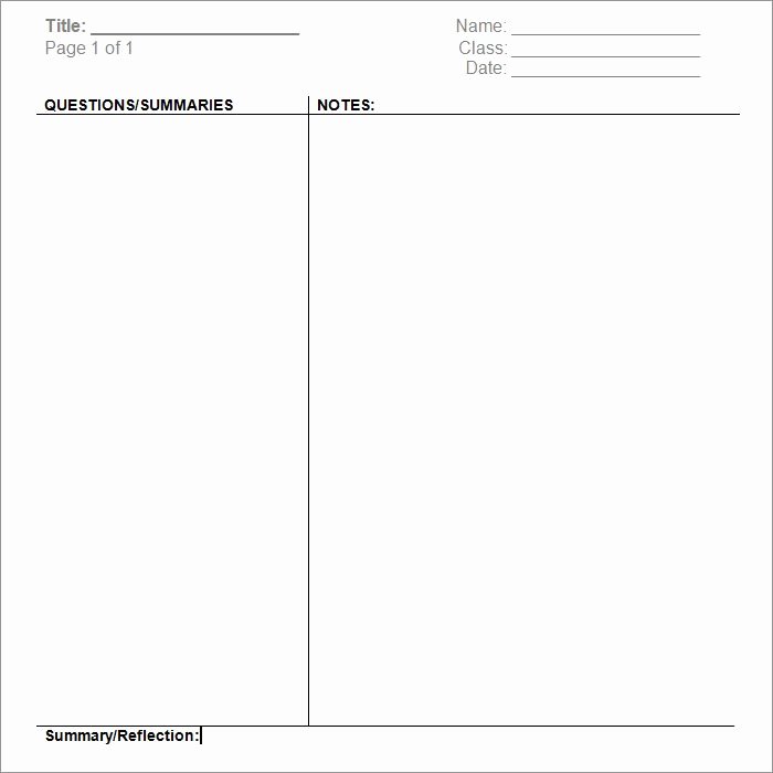 Note Taking Template Word Elegant Cornell Notes Template 51 Free Word Pdf format