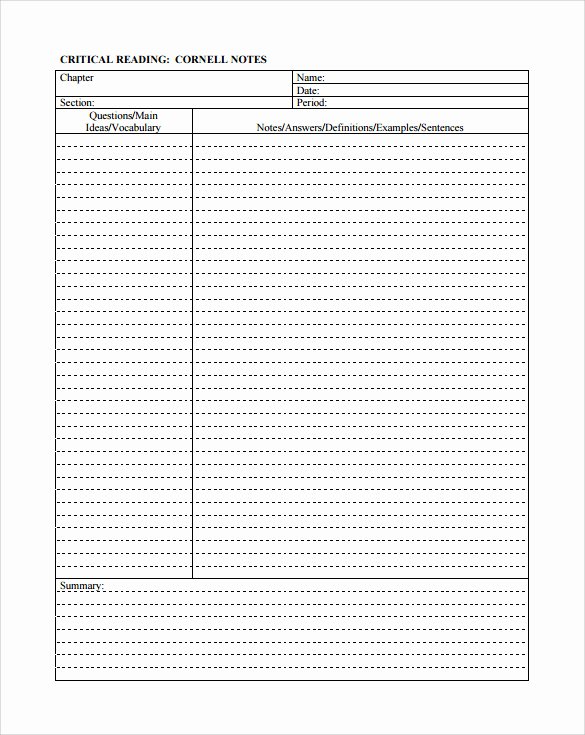 Note Taking Template Word Lovely 9 Cornell Note Taking Templates