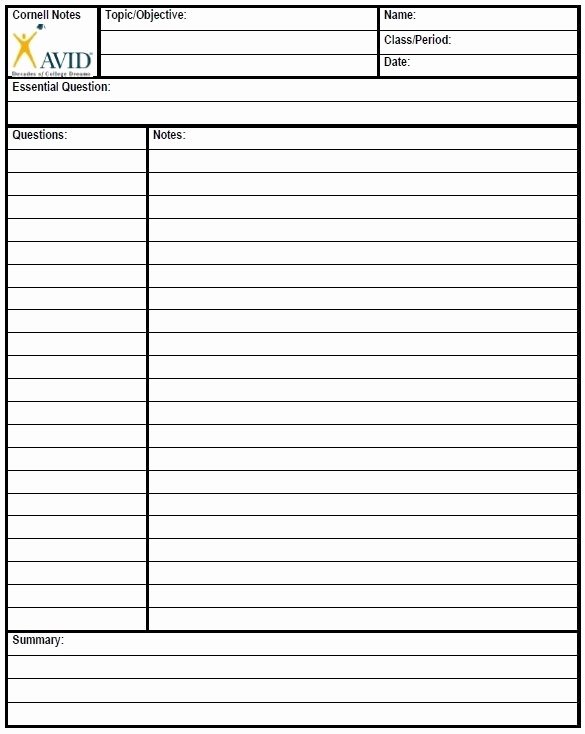 Note Taking Template Word Lovely Avid Cornell Notes Template